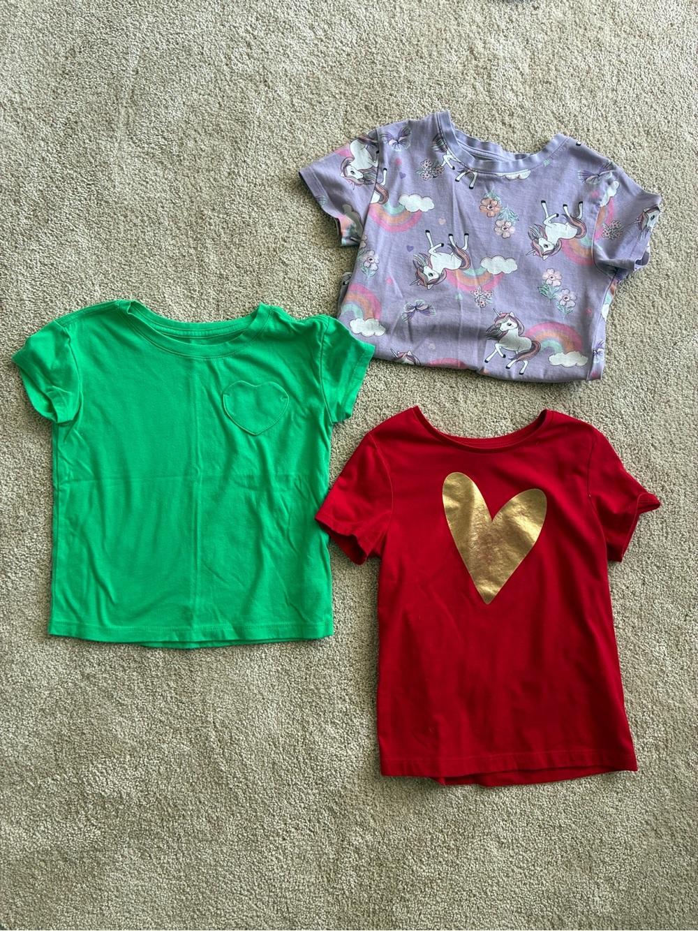 Girls Short Sleeve Tee Bundle - Green, Red & Purple Unicorn